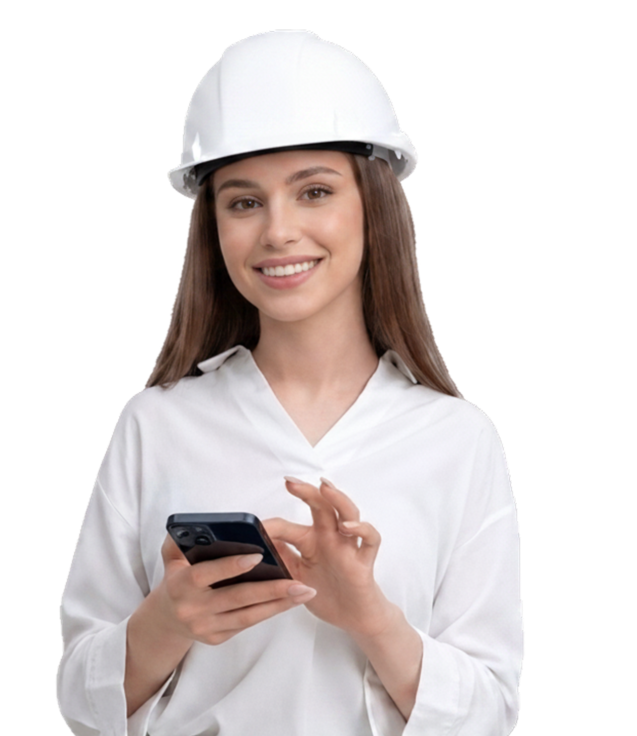 Builder Lady holding phone